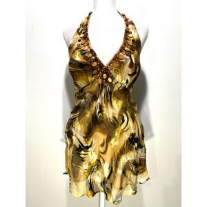 Cache silk cami babydoll VTG Y2K beaded v neck metallic party grunge women 2